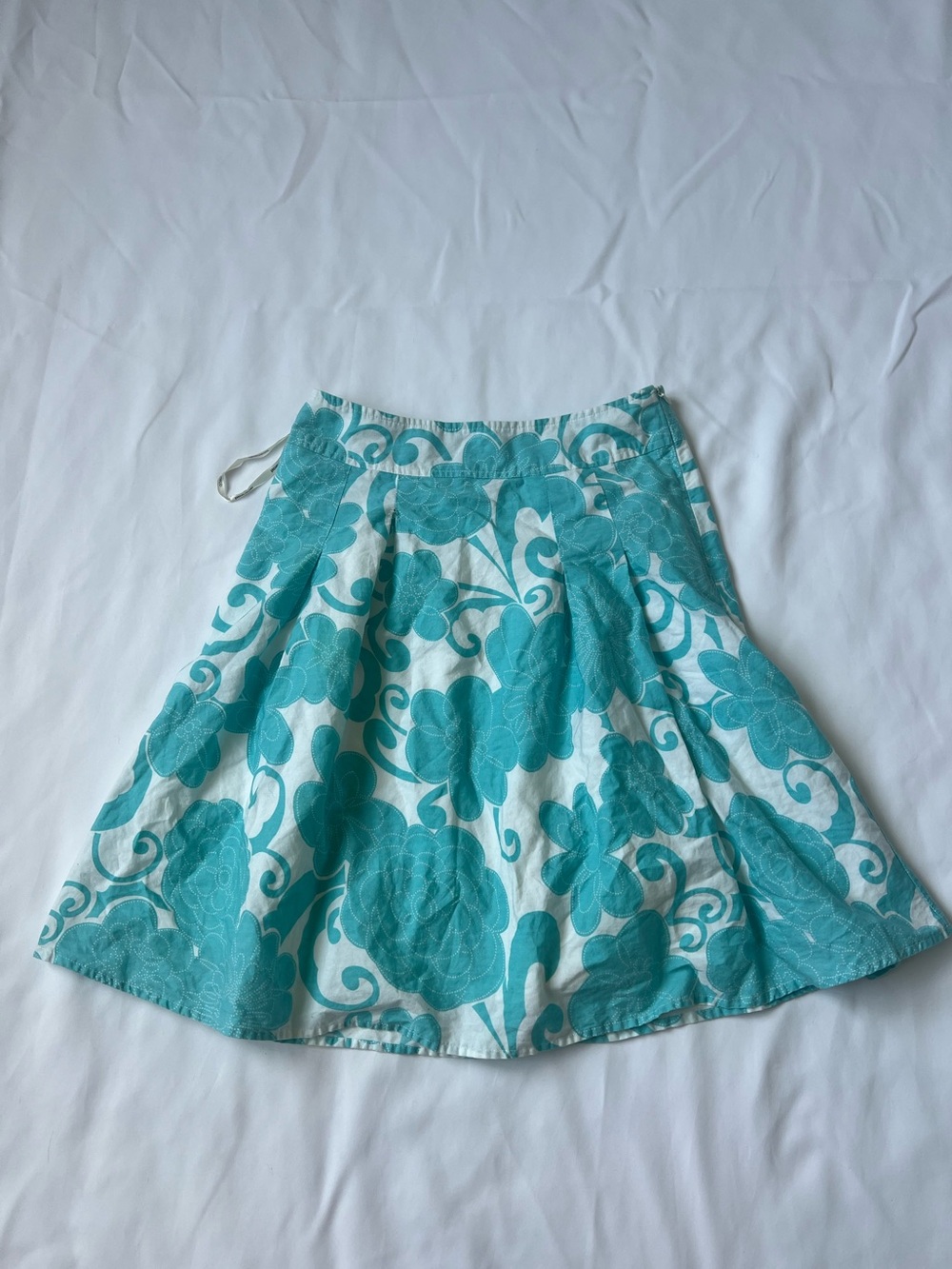 DownEast Turquoise and White Floral A-Line Skirt